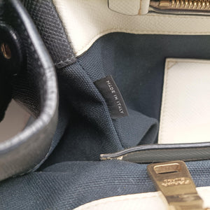 Pre-owned Prada Logo White×Black Saffiano leather×leather×canvas BN2595 shoulderbag | stylenewstar