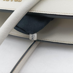 Pre-owned Prada Logo White×Black Saffiano leather×leather×canvas BN2595 shoulderbag | stylenewstar