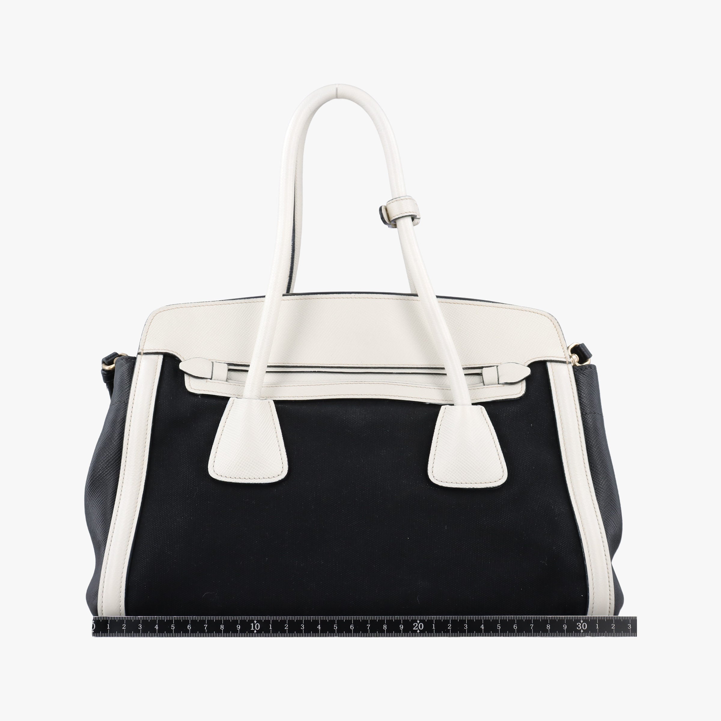 Pre-owned Prada Logo White×Black Saffiano leather×leather×canvas BN2595 shoulderbag | stylenewstar