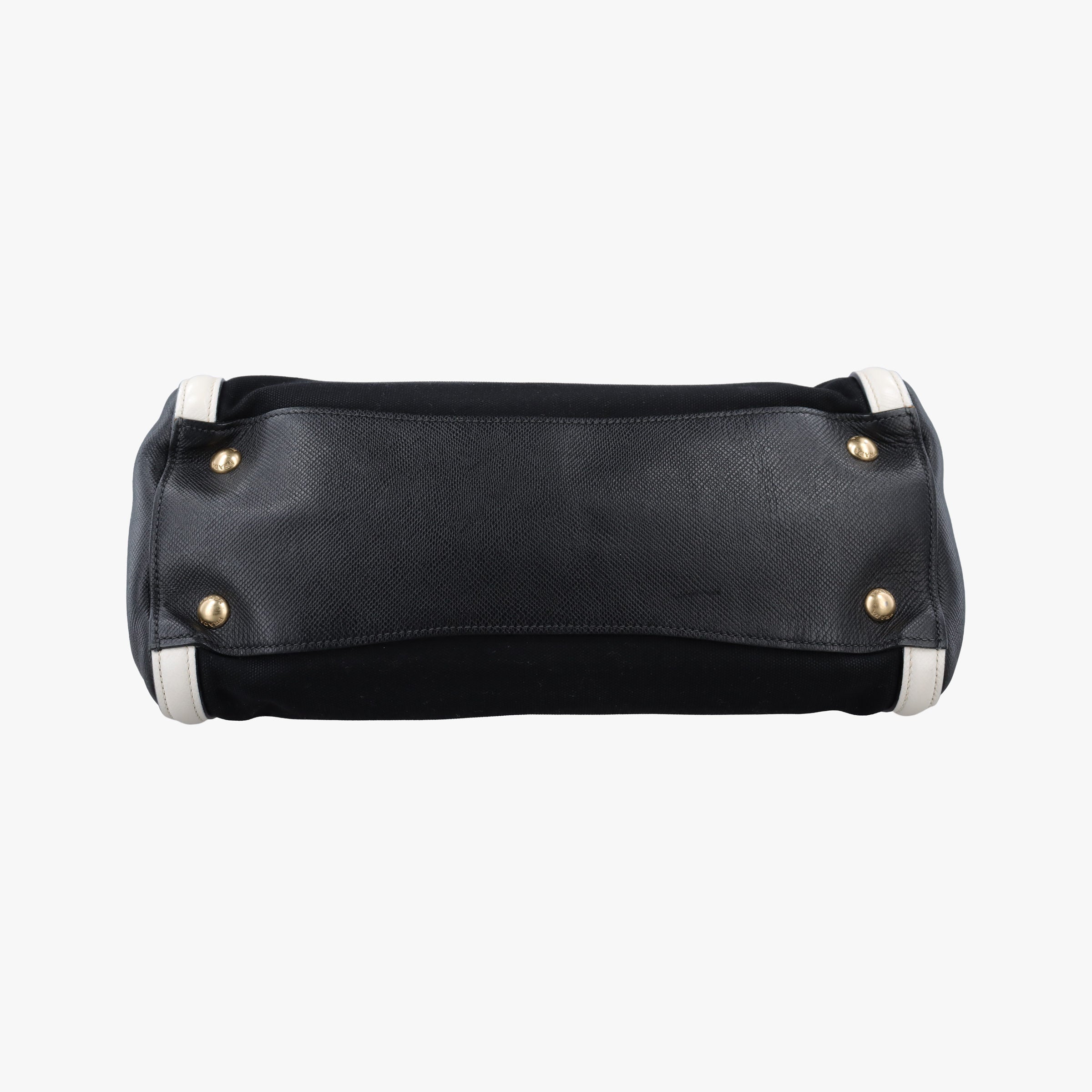 Pre-owned Prada Logo White×Black Saffiano leather×leather×canvas BN2595 shoulderbag | stylenewstar