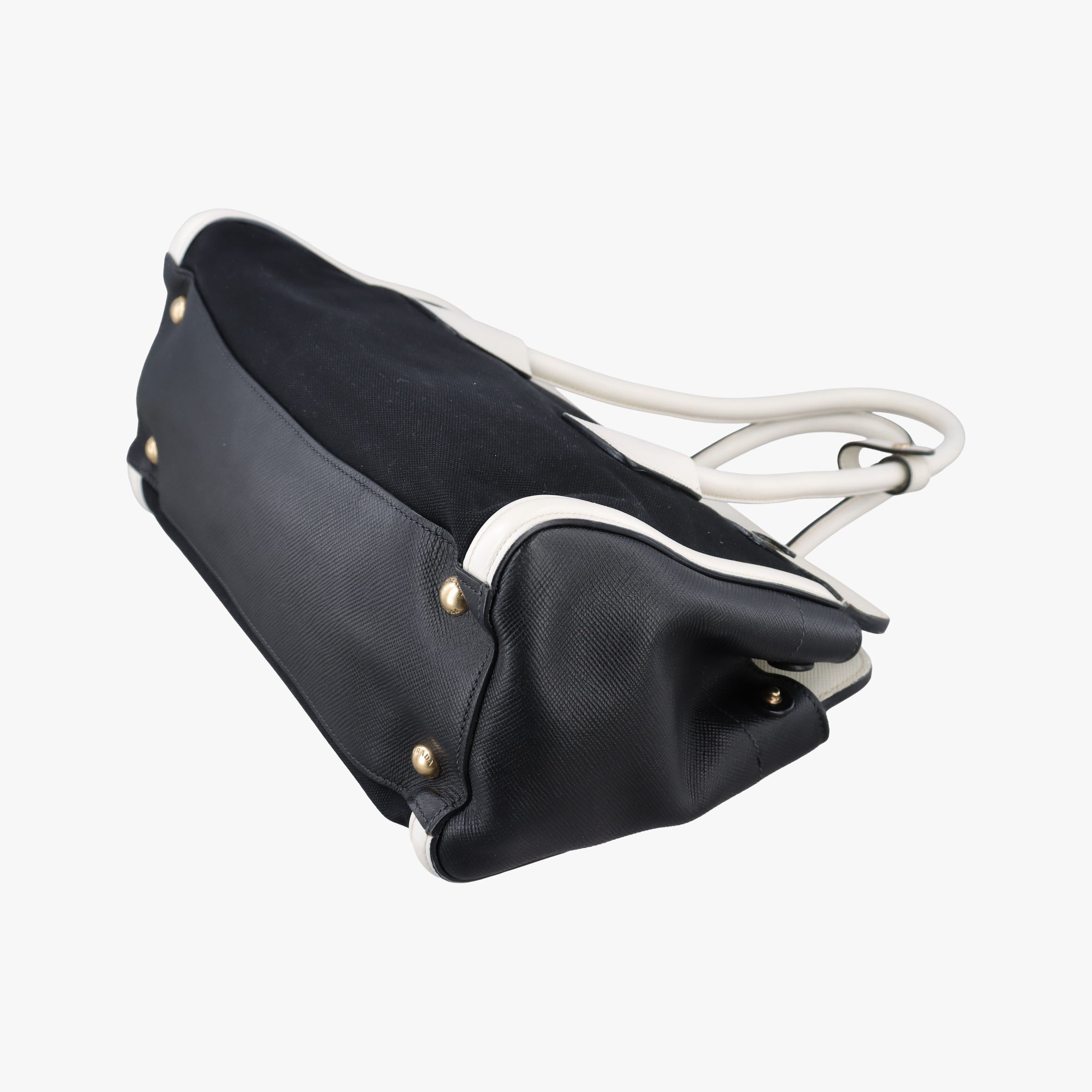 Pre-owned Prada Logo White×Black Saffiano leather×leather×canvas BN2595 shoulderbag | stylenewstar