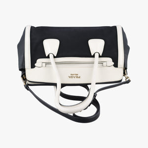Pre-owned Prada Logo White×Black Saffiano leather×leather×canvas BN2595 shoulderbag | stylenewstar