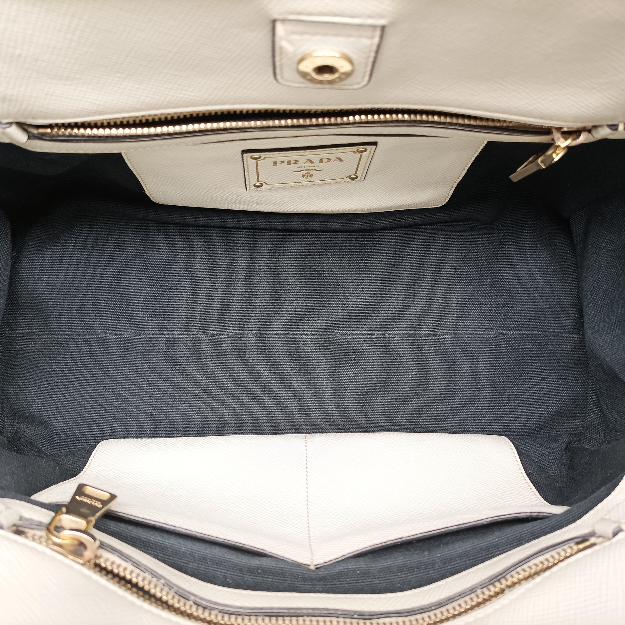 Pre-owned Prada Logo White×Black Saffiano leather×leather×canvas BN2595 shoulderbag | stylenewstar