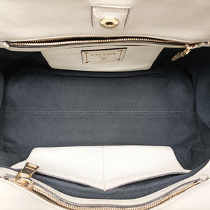 Pre-owned Prada Logo White×Black Saffiano leather×leather×canvas BN2595 shoulderbag | stylenewstar