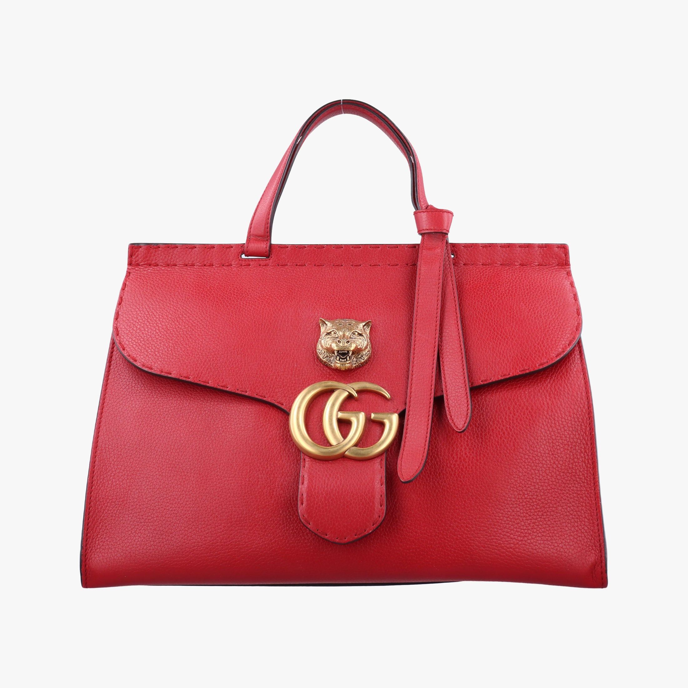 Pre-owned Gucci GG Marmont Animalier Red Leather 409155 handbag | stylenewstar