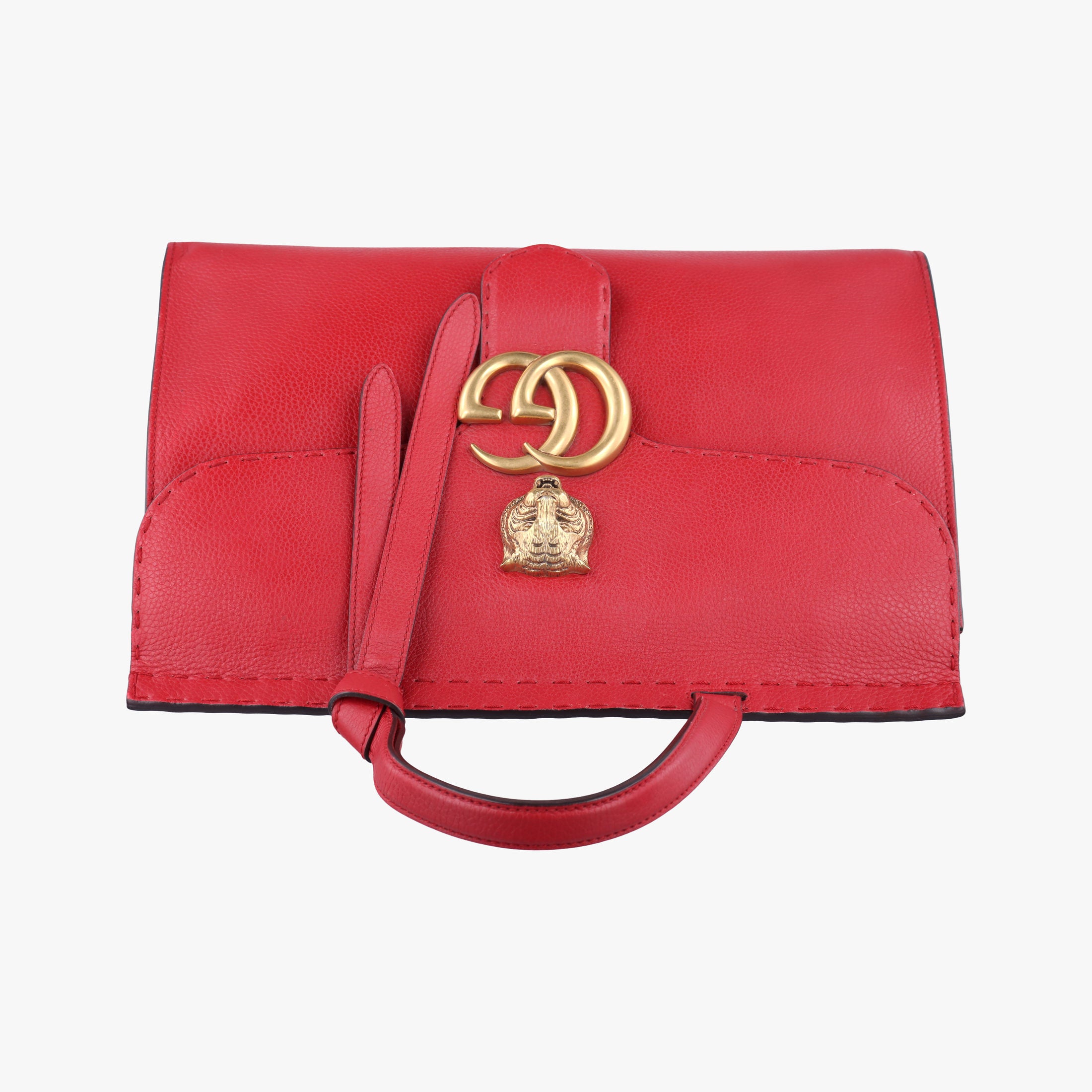 Pre-owned Gucci GG Marmont Animalier Red Leather 409155 handbag | stylenewstar
