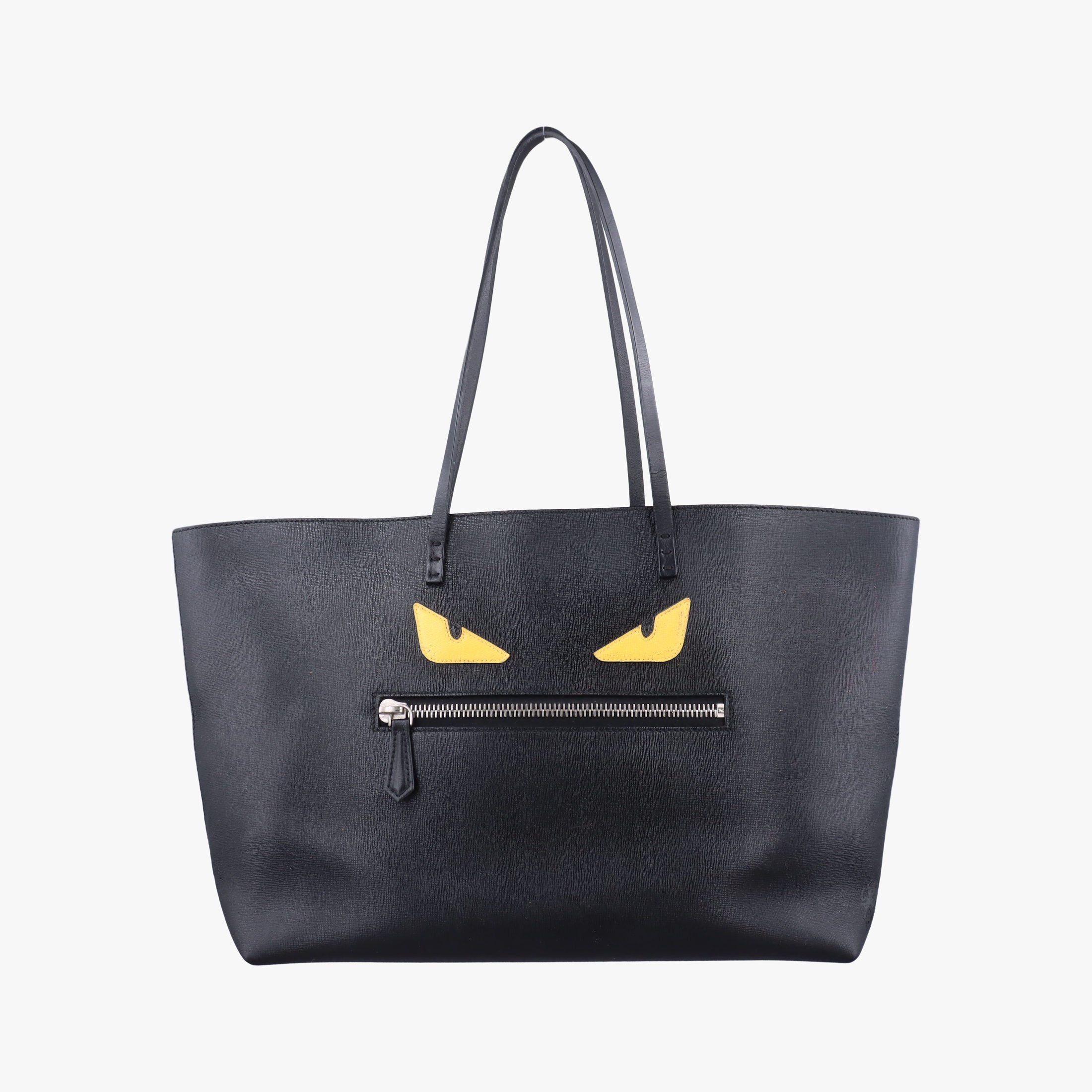 Pre-owned Fendi Monster eye Roll Tote Black Leather 8BH185 handbag | stylenewstar