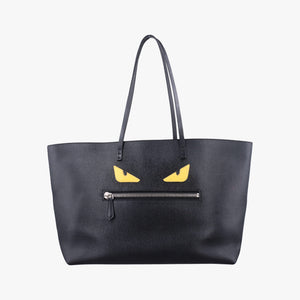 Pre-owned Fendi Monster eye Roll Tote Black Leather 8BH185 handbag | stylenewstar