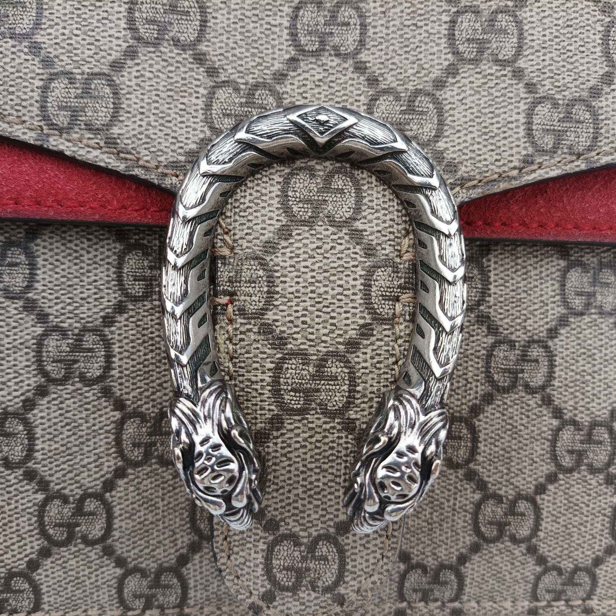 Pre-owned Gucci Dionysus beige×red PVC coated canvas×suede 421970 shoulderbag | stylenewstar