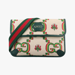 Pre-owned Gucci Gucci100 Collection Floral beige×multicolor canvas×leather 493930 bum bag/waist bag | stylenewstar