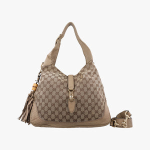Pre-owned Gucci New Jackie Beige x Brown Canvas×leather 246907 shoulderbag | stylenewstar