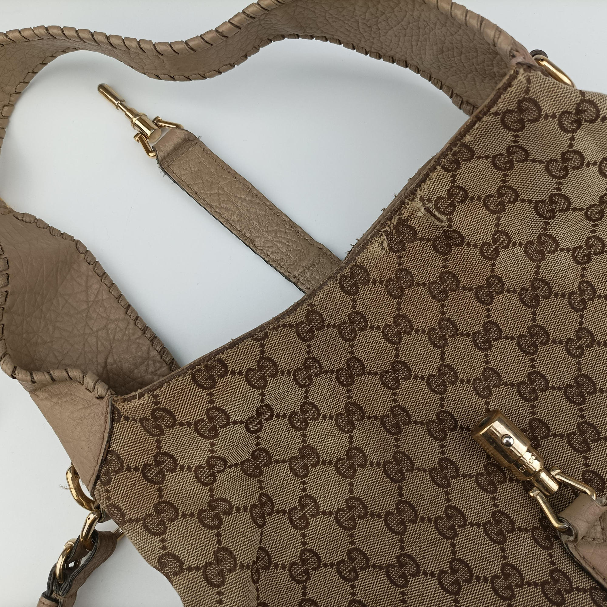 Pre-owned Gucci New Jackie Beige x Brown Canvas×leather 246907 shoulderbag | stylenewstar