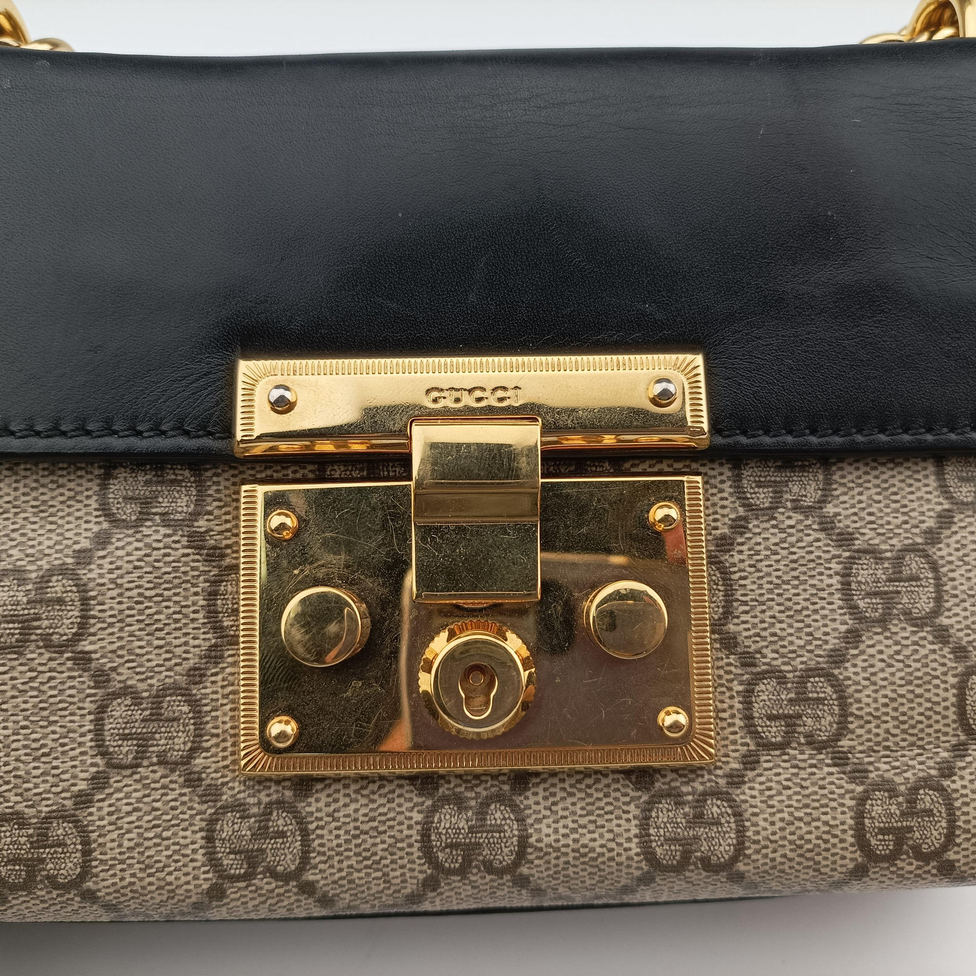 Vintage Gucci Padlock Beige×black PVC coated canvas×Leather 409487 shoulderbag | stylenewstar