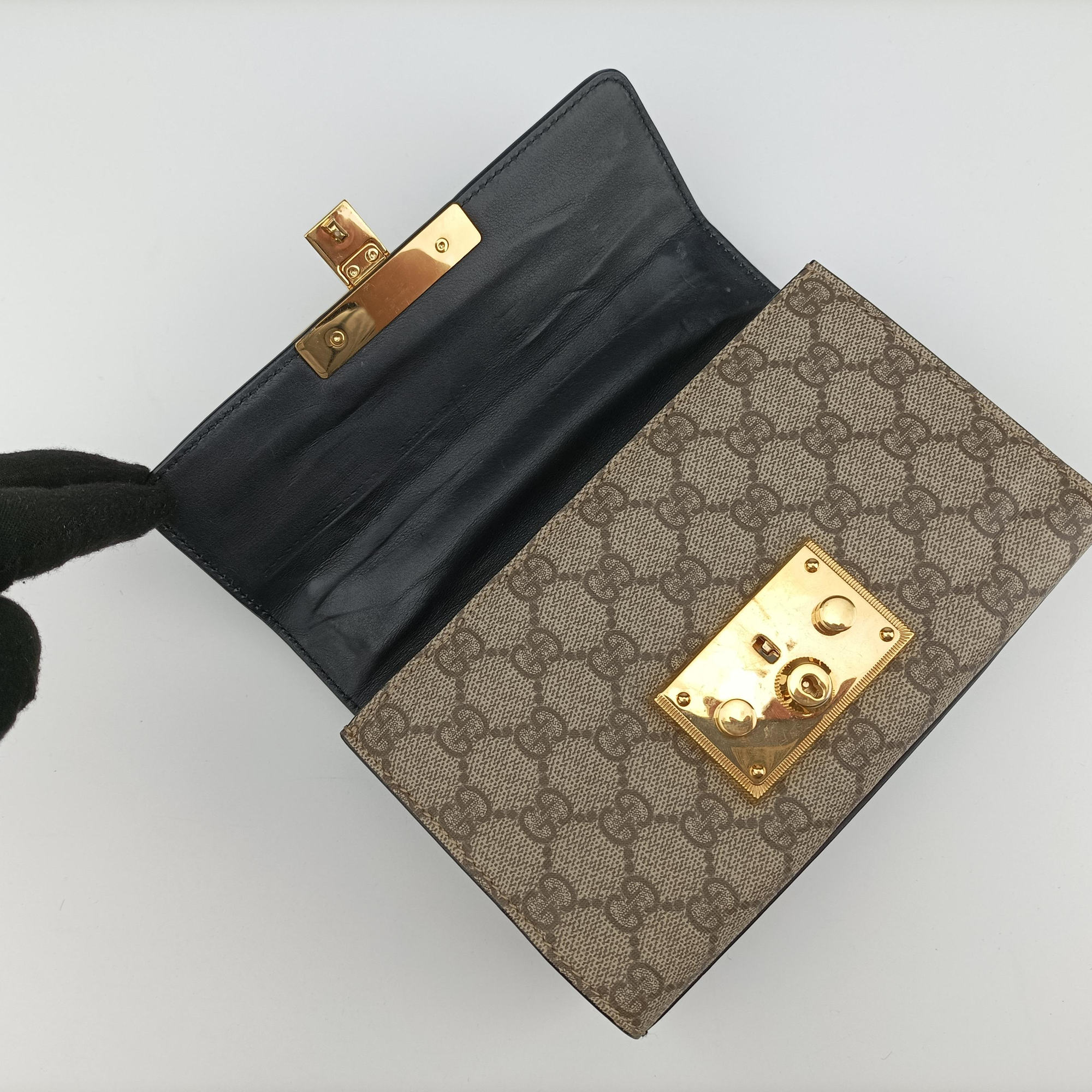 Vintage Gucci Padlock Beige×black PVC coated canvas×Leather 409487 shoulderbag | stylenewstar