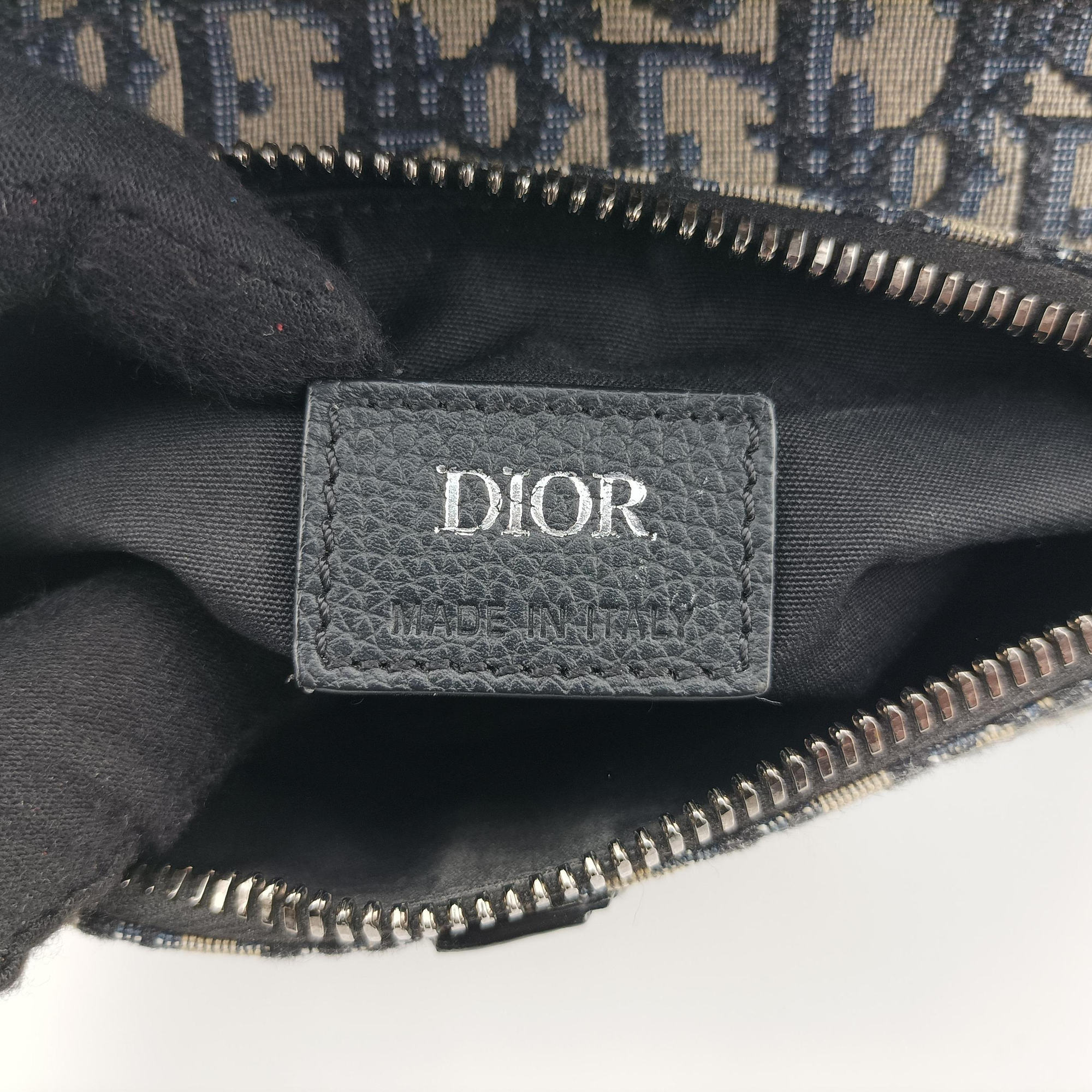 Pre-owned Christian Dior saddle Navy×Gray JacquardｘLeather  shoulderbag | stylenewstar