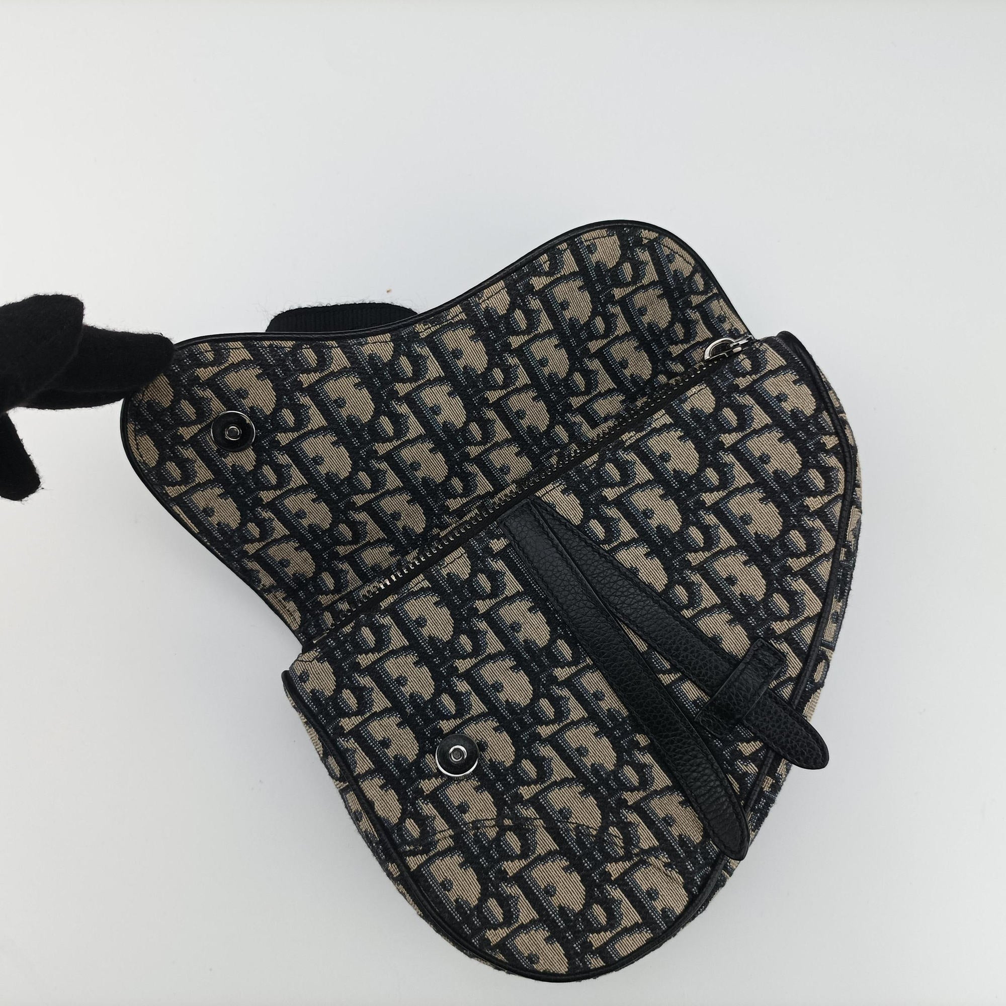 Pre-owned Christian Dior saddle Navy×Gray JacquardｘLeather  shoulderbag | stylenewstar