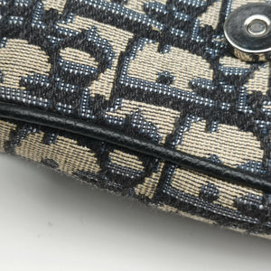 Pre-owned Christian Dior saddle Navy×Gray JacquardｘLeather  shoulderbag | stylenewstar