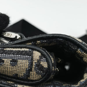 Pre-owned Christian Dior saddle Navy×Gray JacquardｘLeather  shoulderbag | stylenewstar