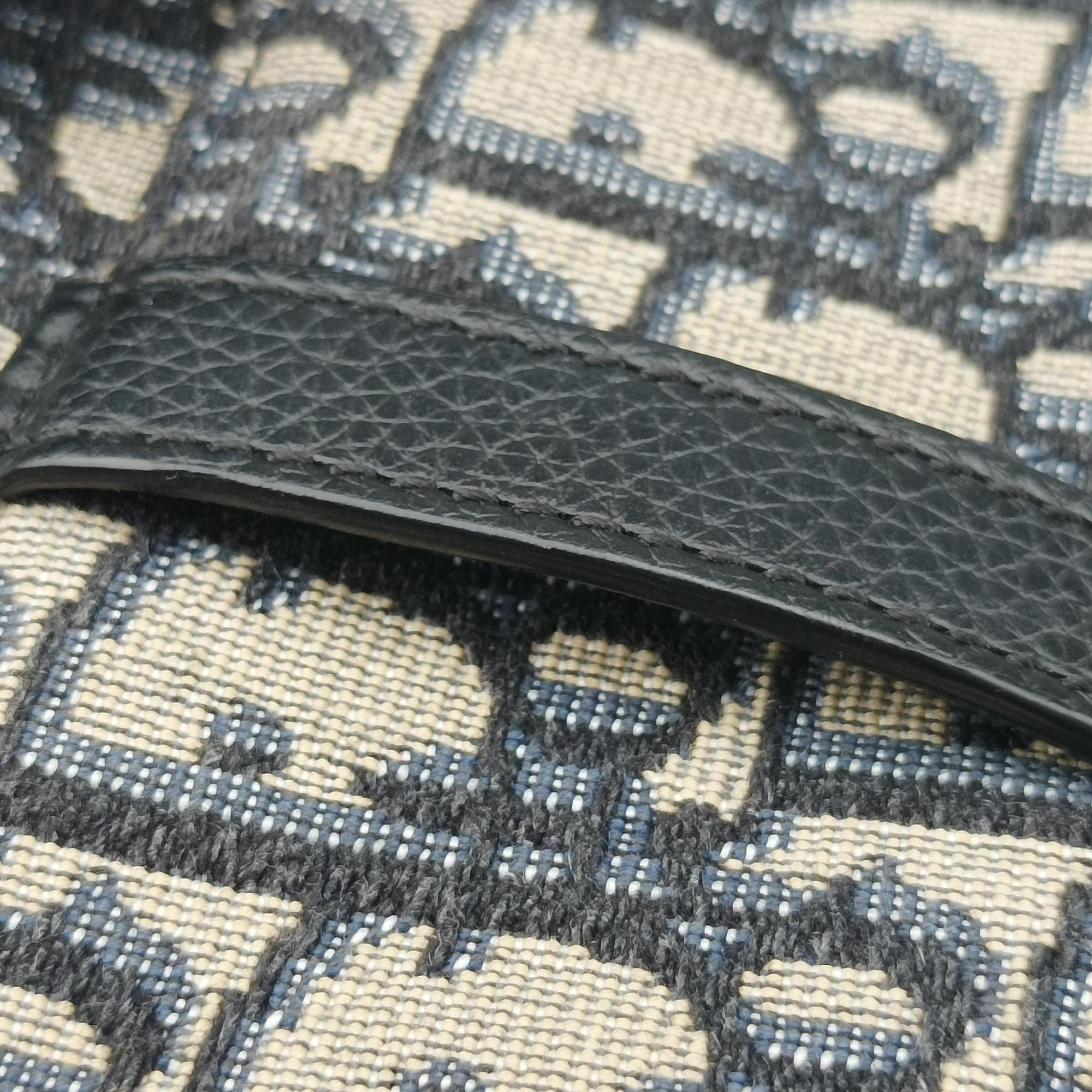 Pre-owned Christian Dior saddle Navy×Gray JacquardｘLeather  shoulderbag | stylenewstar