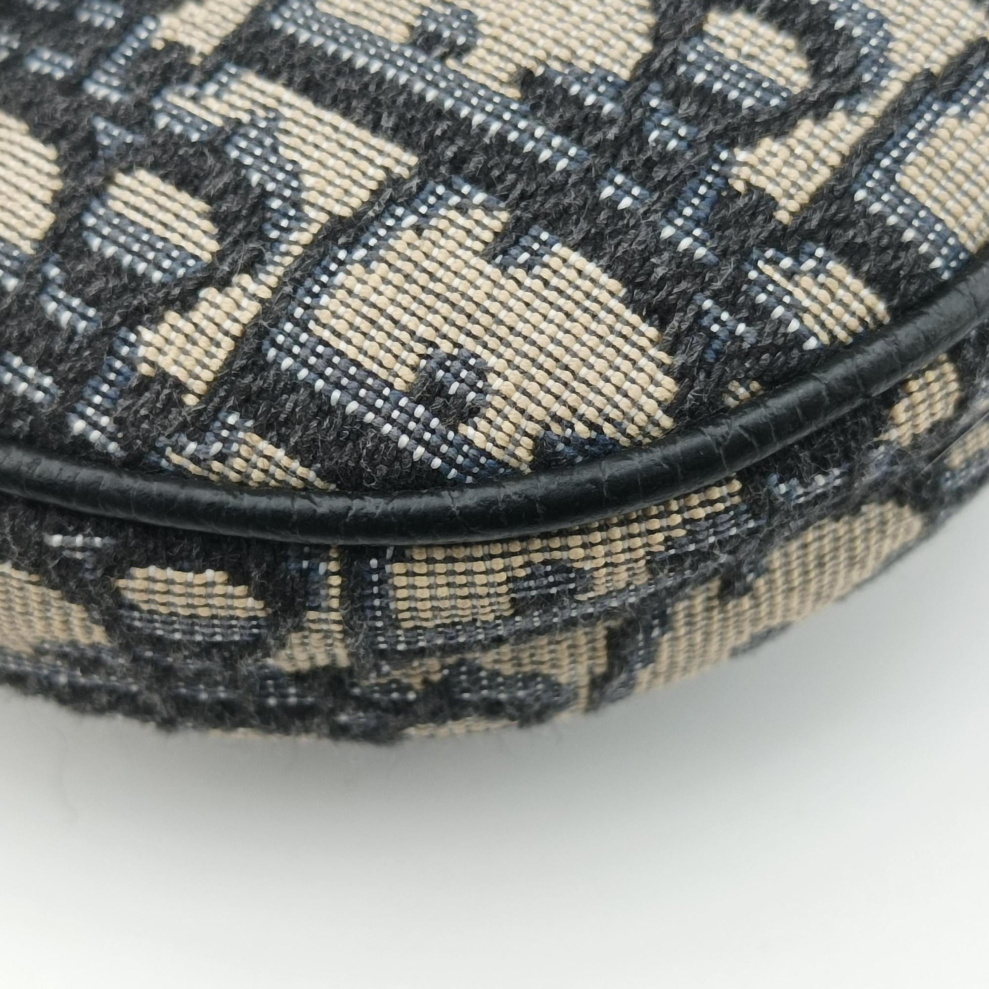 Pre-owned Christian Dior saddle Navy×Gray JacquardｘLeather  shoulderbag | stylenewstar