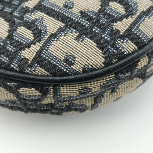 Pre-owned Christian Dior saddle Navy×Gray JacquardｘLeather  shoulderbag | stylenewstar