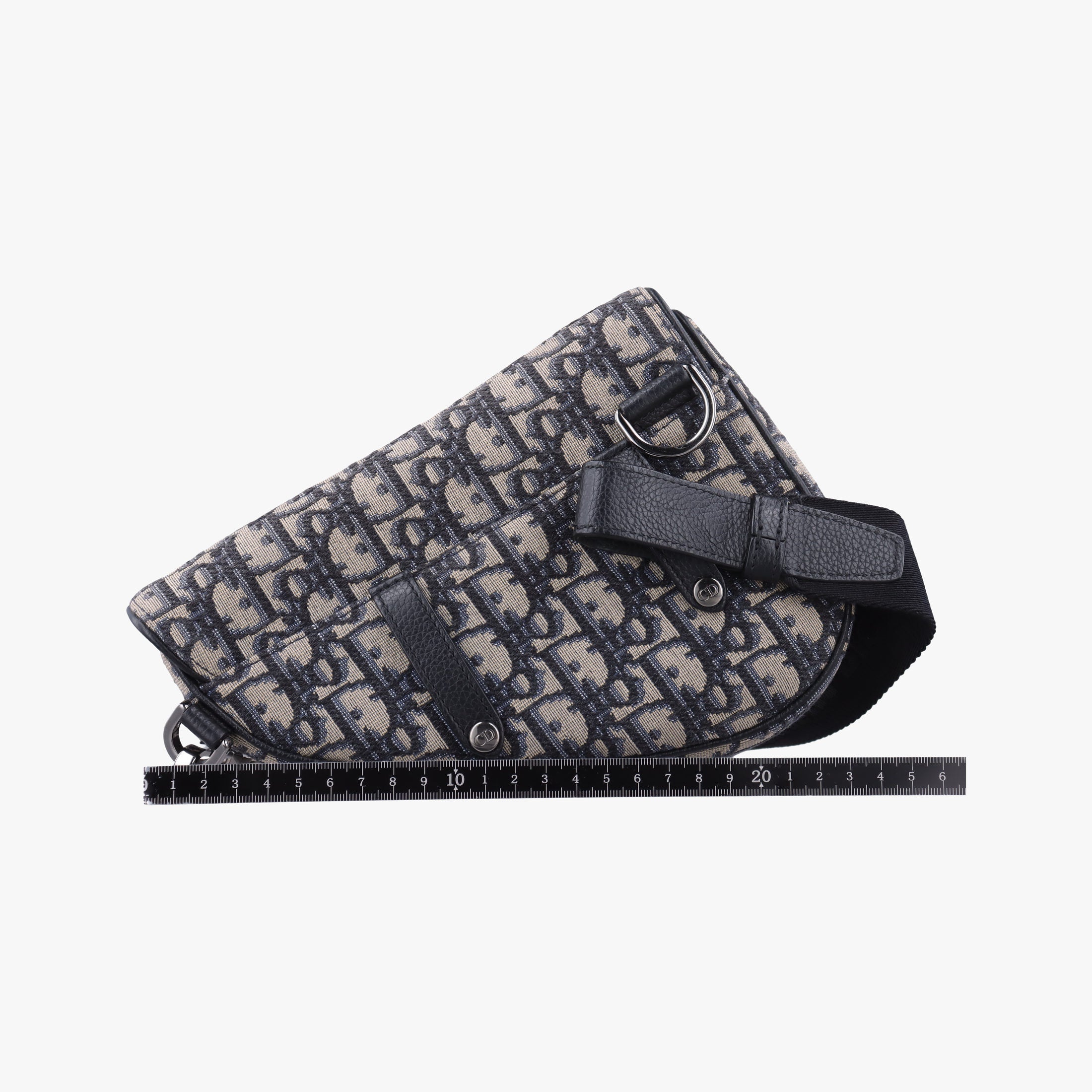 Pre-owned Christian Dior saddle Navy×Gray JacquardｘLeather  shoulderbag | stylenewstar