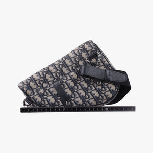 Pre-owned Christian Dior saddle Navy×Gray JacquardｘLeather  shoulderbag | stylenewstar