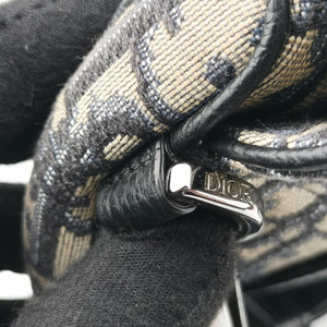 Pre-owned Christian Dior saddle Navy×Gray JacquardｘLeather  shoulderbag | stylenewstar