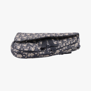 Pre-owned Christian Dior saddle Navy×Gray JacquardｘLeather  shoulderbag | stylenewstar