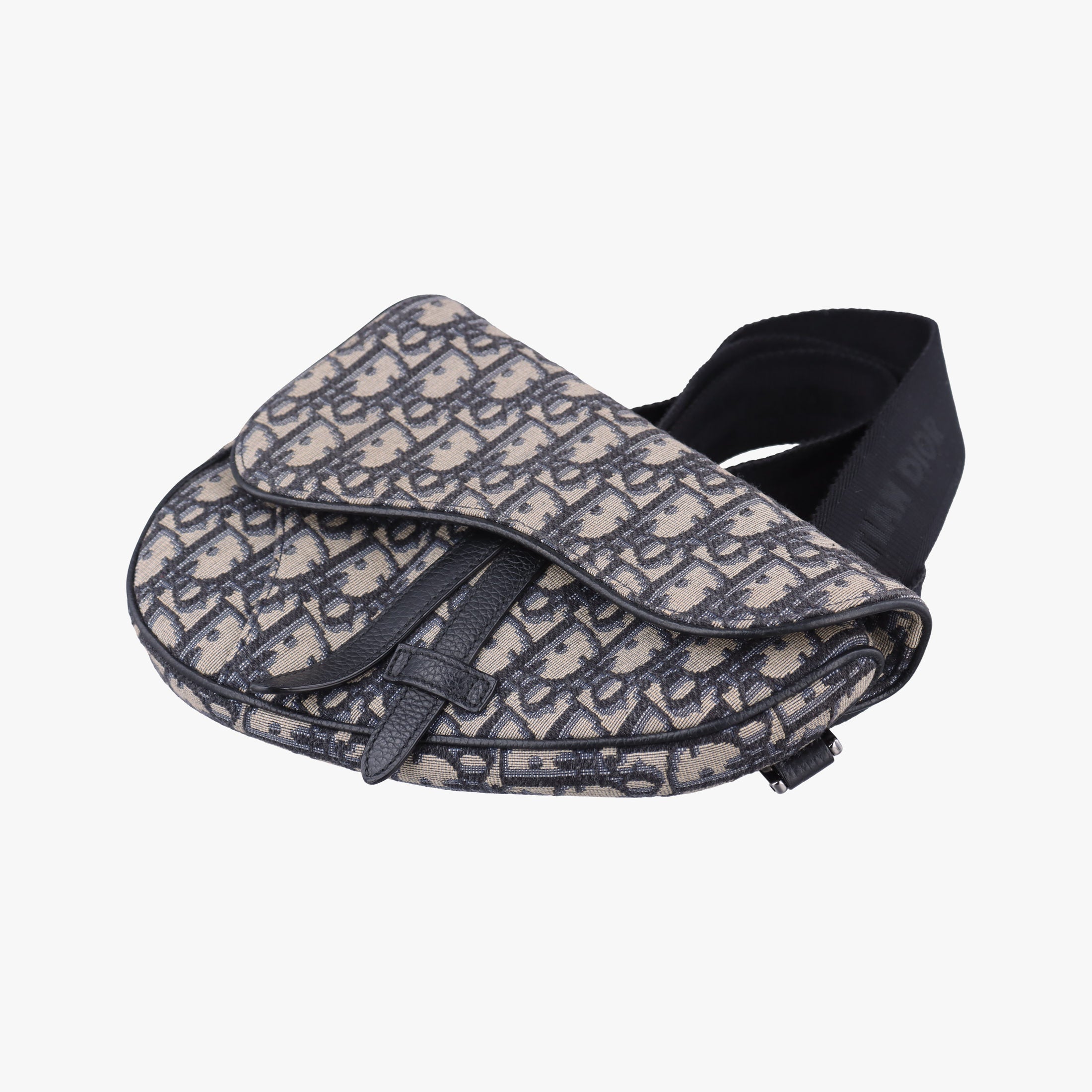 Pre-owned Christian Dior saddle Navy×Gray JacquardｘLeather  shoulderbag | stylenewstar