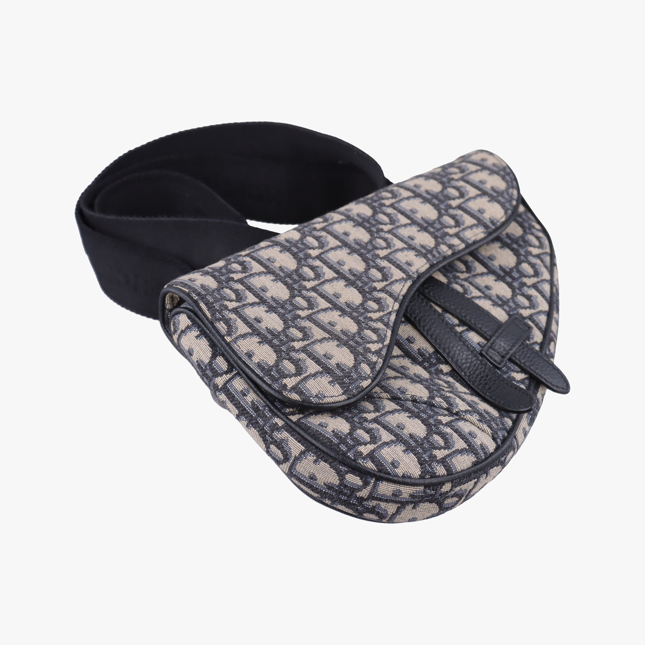 Pre-owned Christian Dior saddle Navy×Gray JacquardｘLeather  shoulderbag | stylenewstar