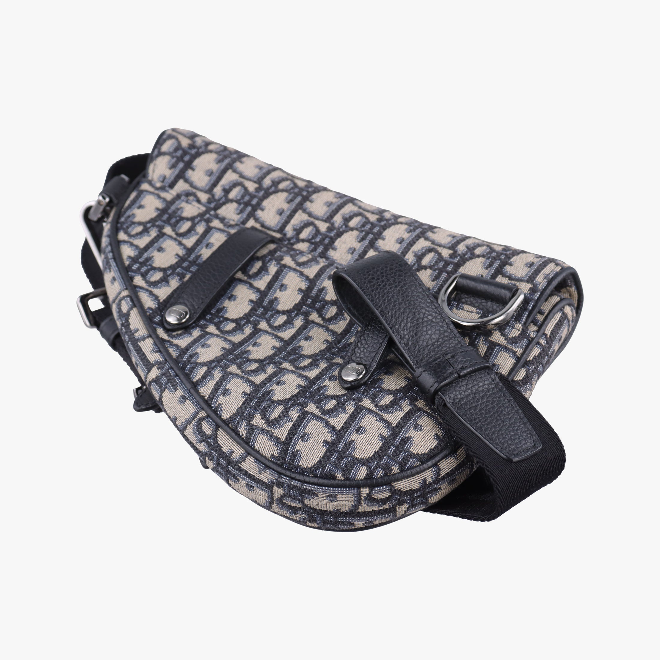 Pre-owned Christian Dior saddle Navy×Gray JacquardｘLeather  shoulderbag | stylenewstar