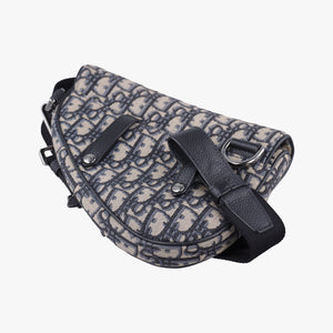 Pre-owned Christian Dior saddle Navy×Gray JacquardｘLeather  shoulderbag | stylenewstar