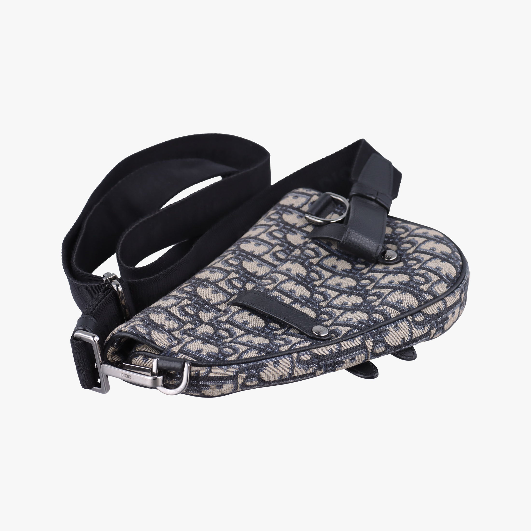 Pre-owned Christian Dior saddle Navy×Gray JacquardｘLeather  shoulderbag | stylenewstar
