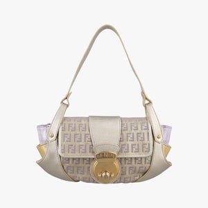 Vintage Fendi Zucchino turn lock golden×Multicolour canvas×leather 8BR492 handbag | stylenewstar