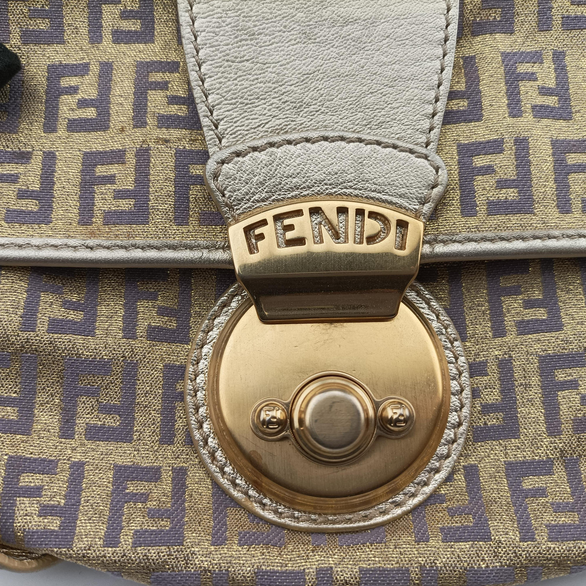 Vintage Fendi Zucchino turn lock golden×Multicolour canvas×leather 8BR492 handbag | stylenewstar