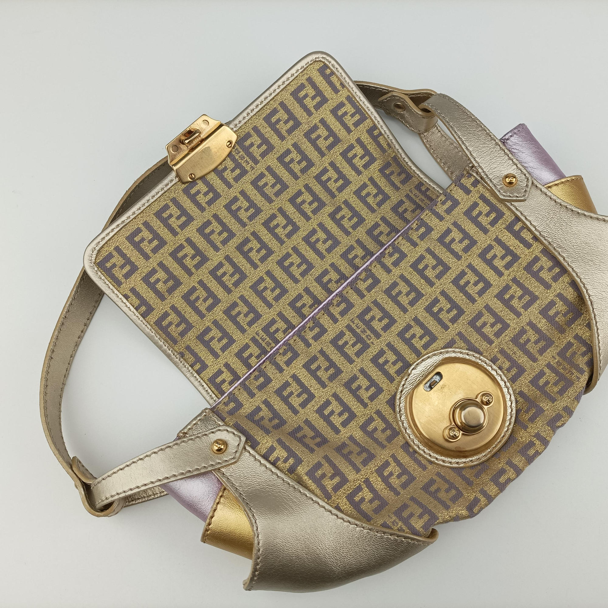 Vintage Fendi Zucchino turn lock golden×Multicolour canvas×leather 8BR492 handbag | stylenewstar