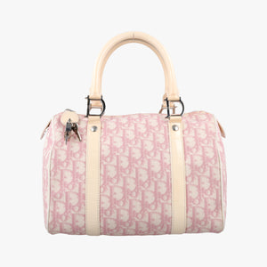 Secondhand Christian Dior Trotter Boston Pink × White Enamel × PVC Coated Canvas Pink  handbag | stylenewstar