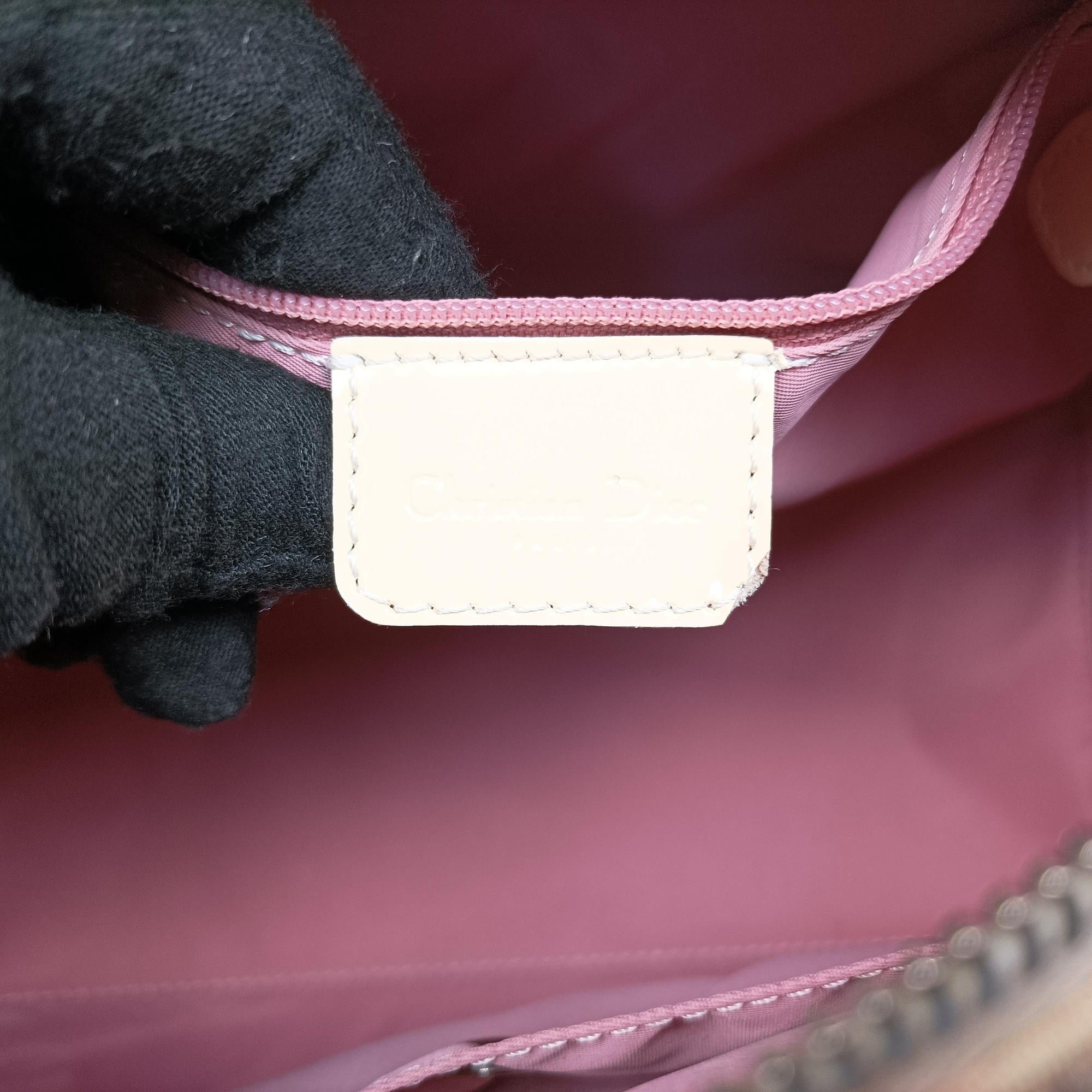 Secondhand Christian Dior Trotter Boston Pink × White Enamel × PVC Coated Canvas Pink  handbag | stylenewstar