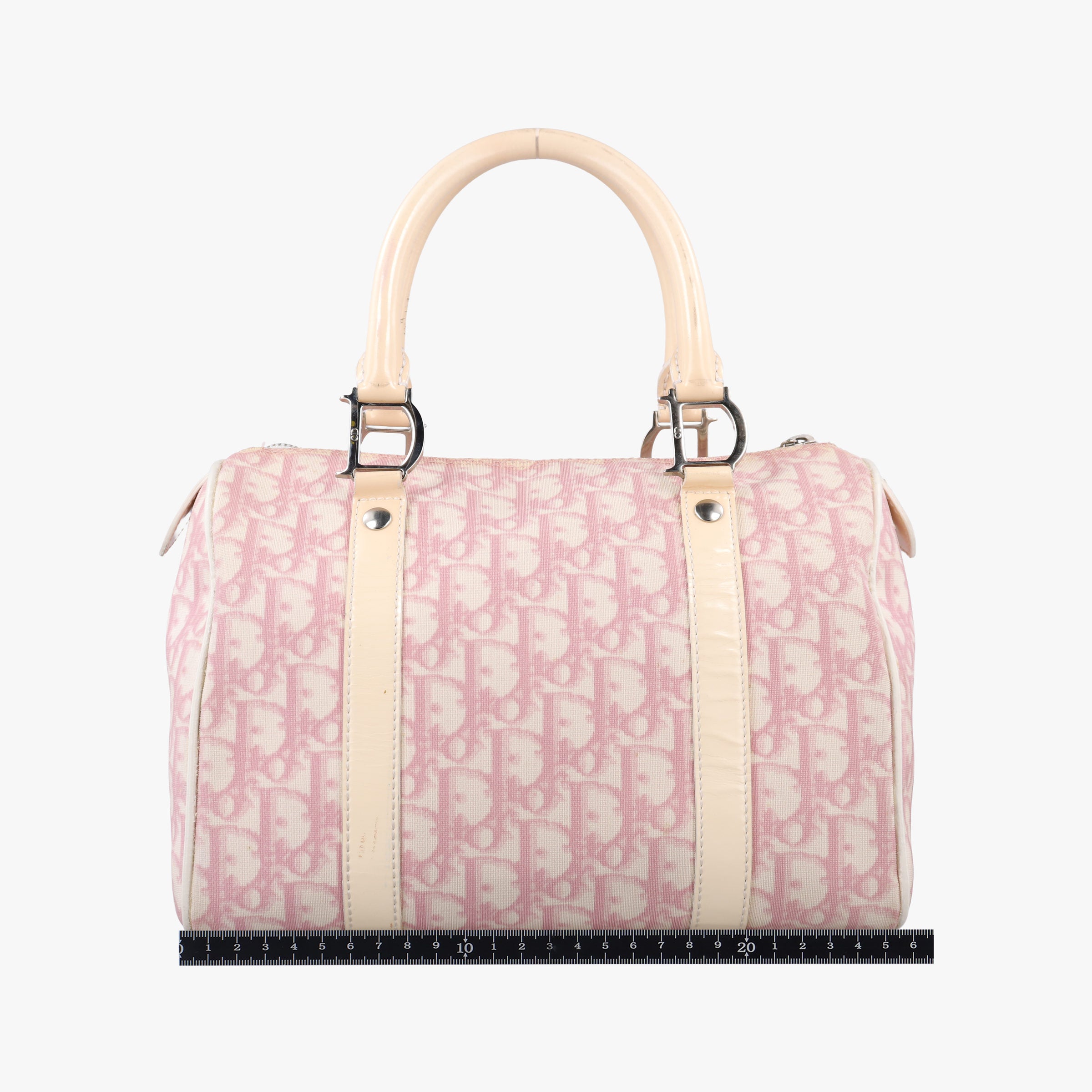 Secondhand Christian Dior Trotter Boston Pink × White Enamel × PVC Coated Canvas Pink  handbag | stylenewstar