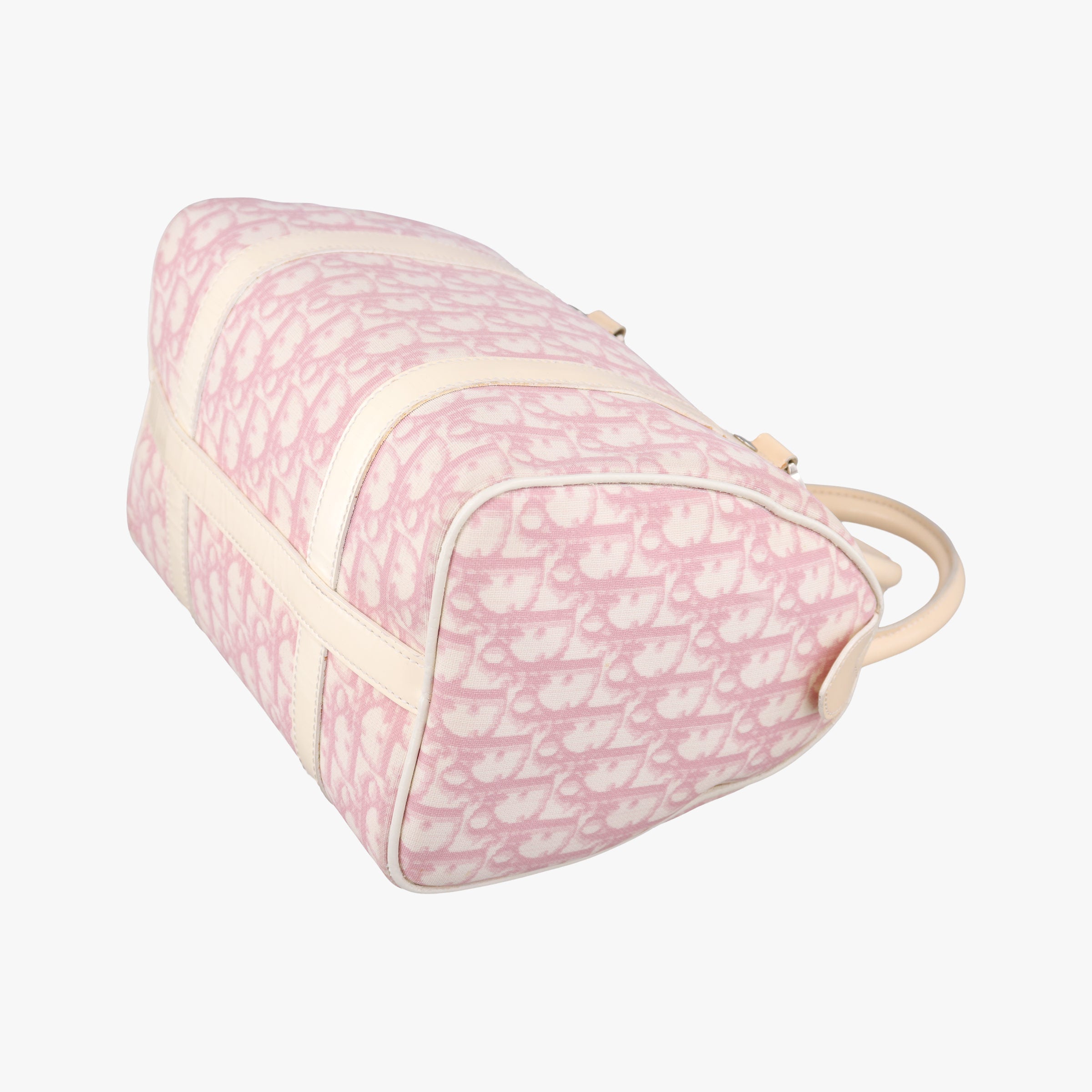 Secondhand Christian Dior Trotter Boston Pink × White Enamel × PVC Coated Canvas Pink  handbag | stylenewstar