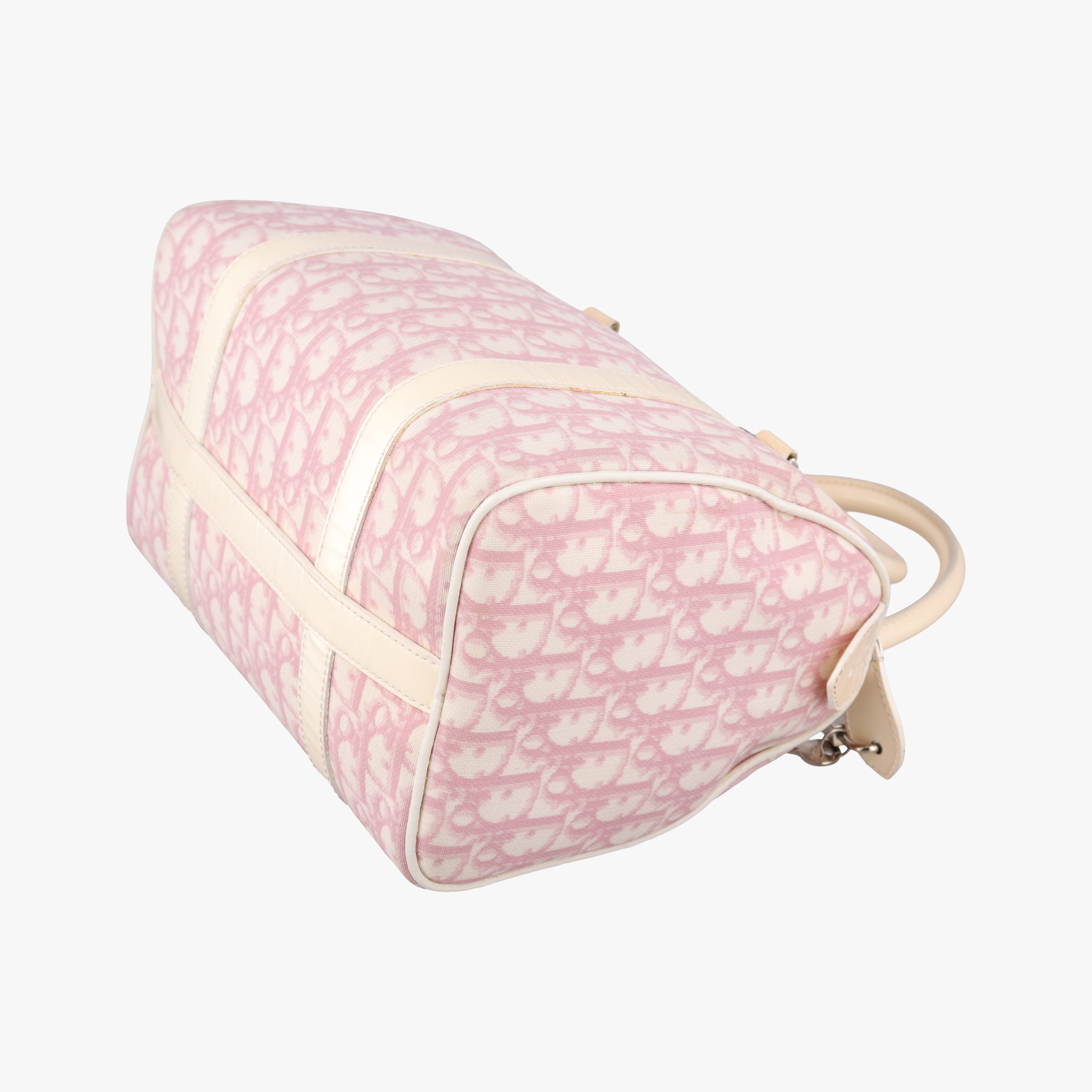 Secondhand Christian Dior Trotter Boston Pink × White Enamel × PVC Coated Canvas Pink  handbag | stylenewstar