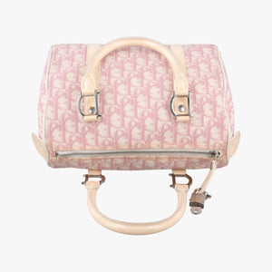Secondhand Christian Dior Trotter Boston Pink × White Enamel × PVC Coated Canvas Pink  handbag | stylenewstar