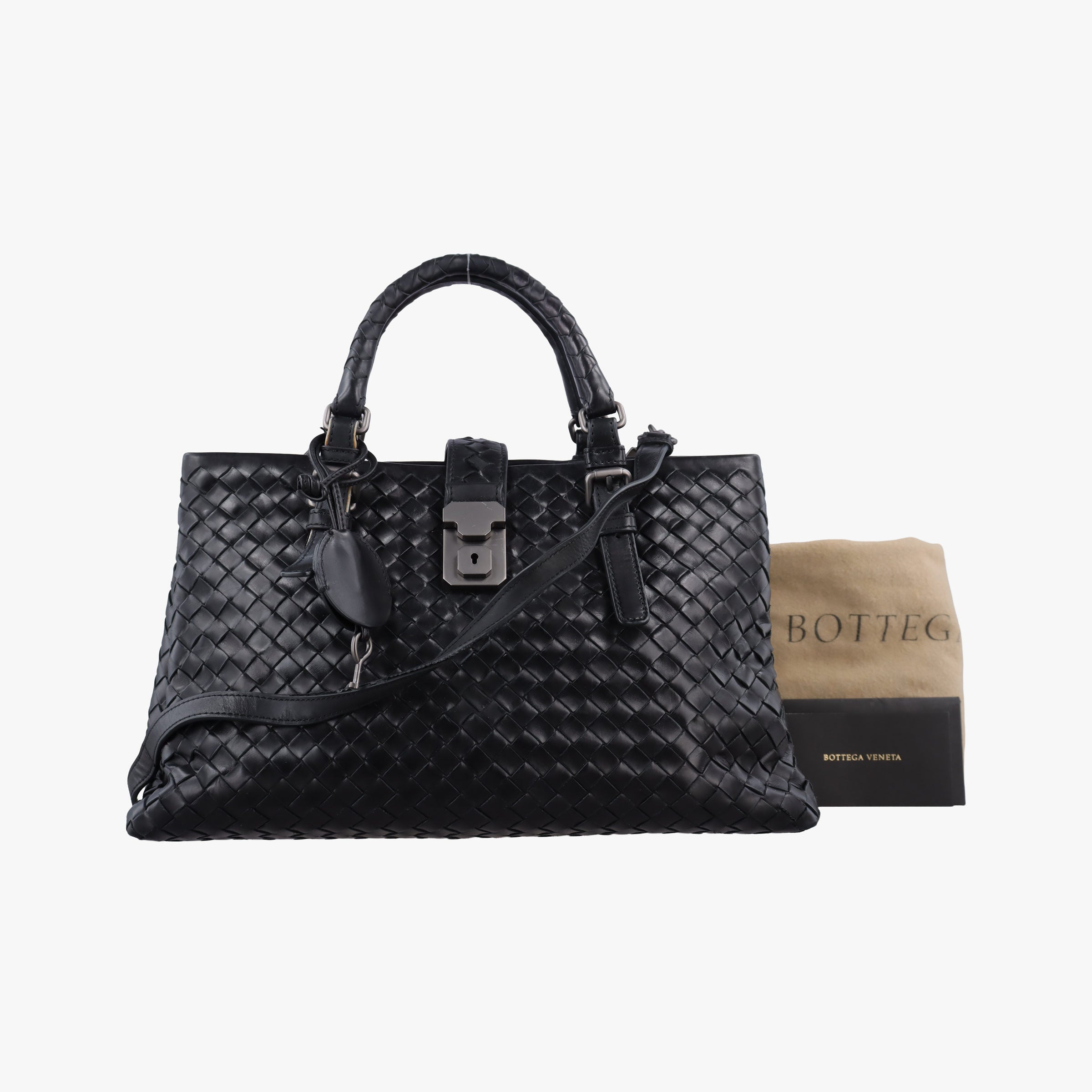Pre-owned Bottega Veneta Roma Intrecciato Black lambskin  shoulderbag | stylenewstar