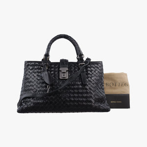 Pre-owned Bottega Veneta Roma Intrecciato Black lambskin  shoulderbag | stylenewstar