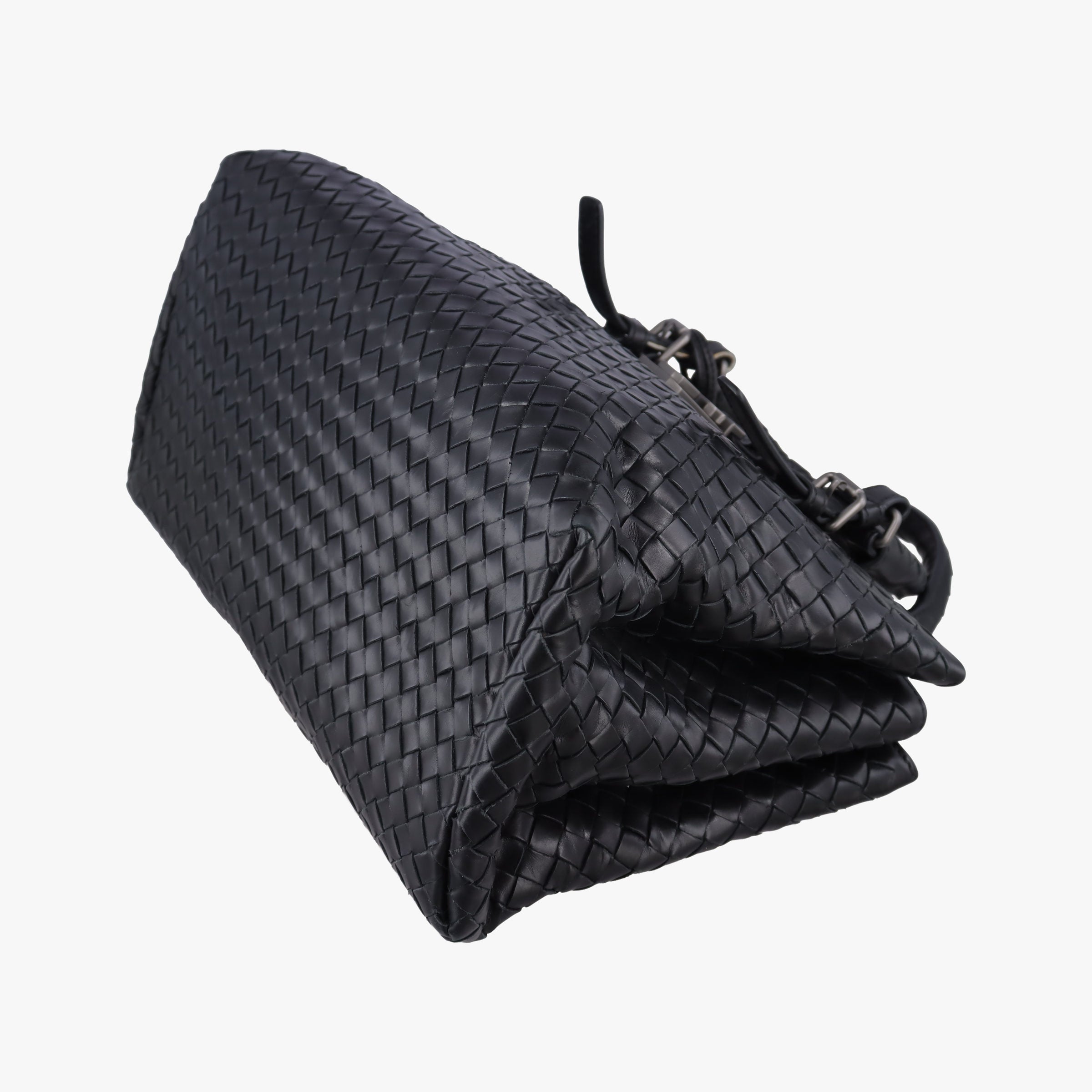 Pre-owned Bottega Veneta Roma Intrecciato Black lambskin  shoulderbag | stylenewstar