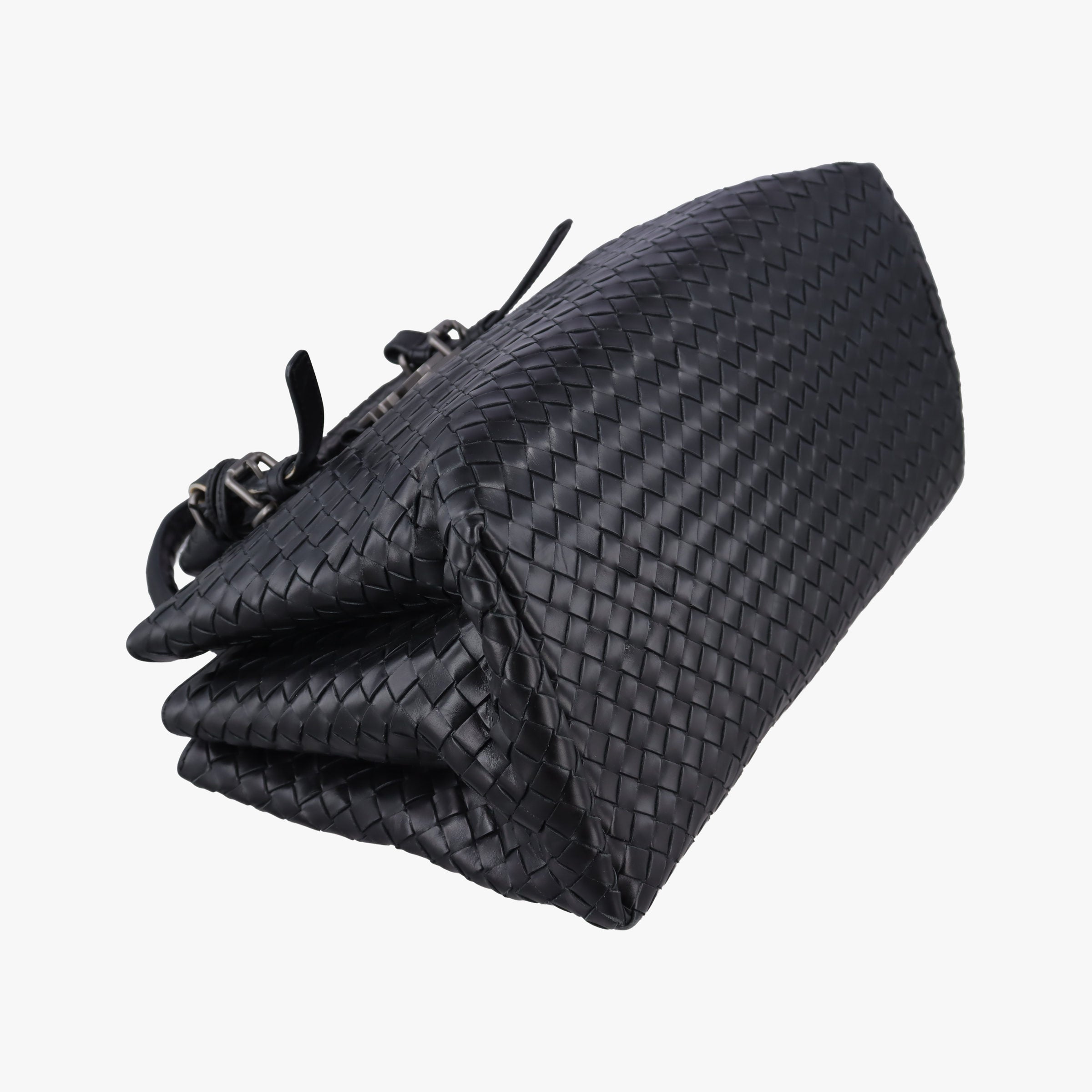 Pre-owned Bottega Veneta Roma Intrecciato Black lambskin  shoulderbag | stylenewstar