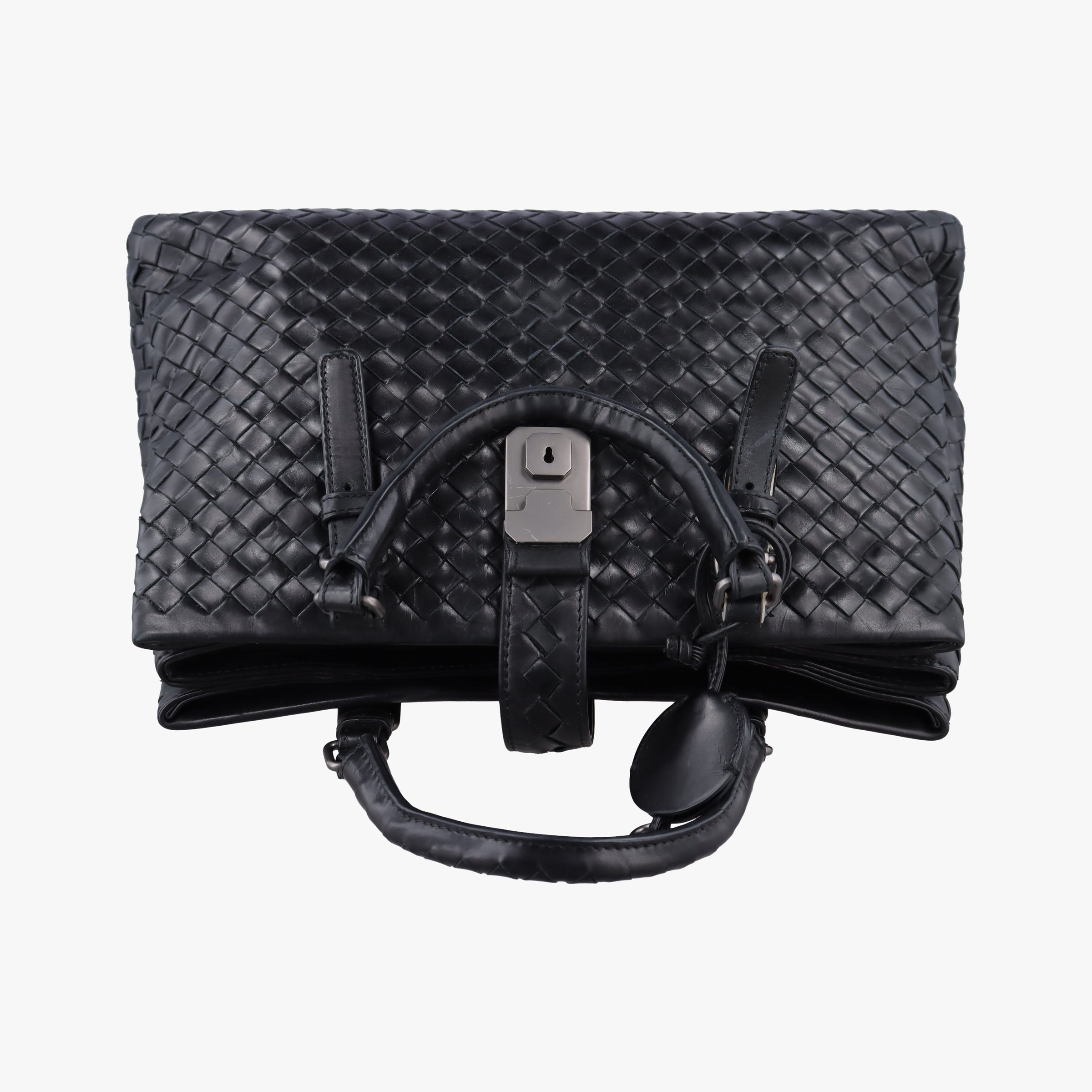 Pre-owned Bottega Veneta Roma Intrecciato Black lambskin  shoulderbag | stylenewstar