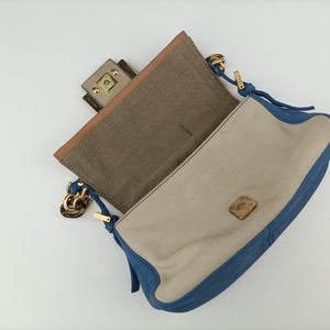 Pre-owned Fendi Baguette Beige × White × Blue Leather 8BR180 shoulderbag | stylenewstar