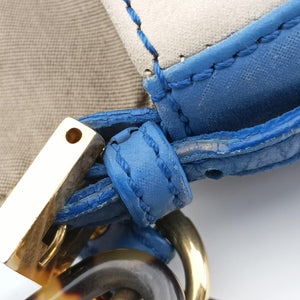 Pre-owned Fendi Baguette Beige × White × Blue Leather 8BR180 shoulderbag | stylenewstar